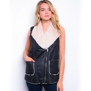 🆕 Faux Leather Black Fury Vest w Pockets; S, M, L